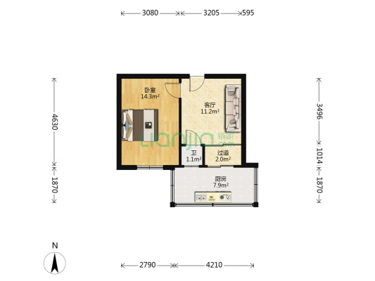 省二建宿舍（长丰路14号） 1室1厅1卫 42平方
