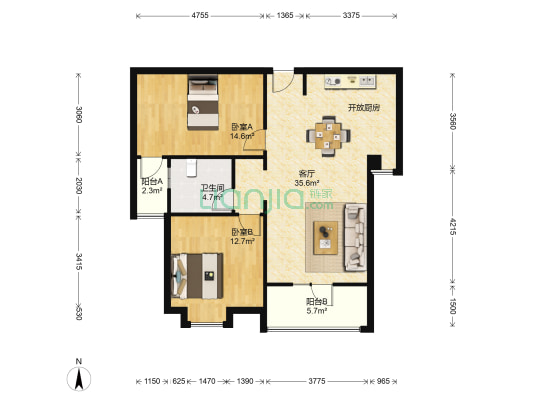 枫华锦都 2室1厅1卫 94平方