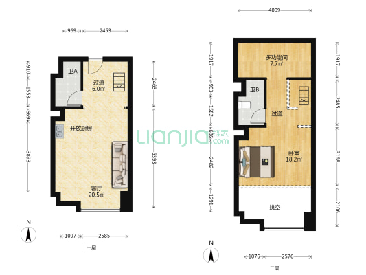 华侨城碧云1号 2室1厅2卫 53平方