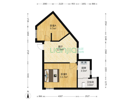 市人防宿舍 2室1厅1卫 47平方
