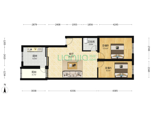 福星家园 2室1厅1卫 80平方