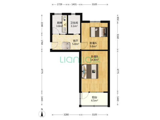 中兴路小区 2室1厅1卫 52平方
