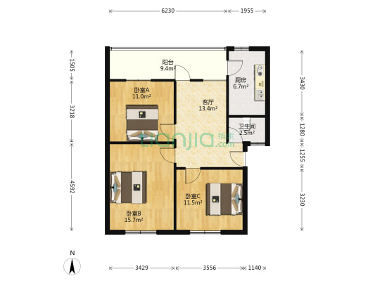 育才路84号 3室1厅1卫 79平方