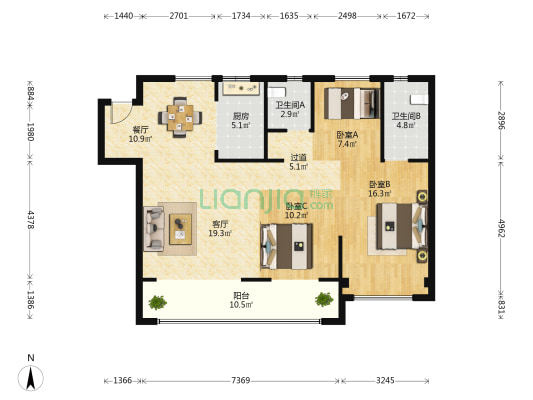 书香里 3室2厅2卫 114平方
