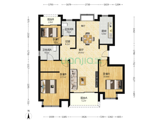 湖东凌云府 3室1厅2卫 112平方