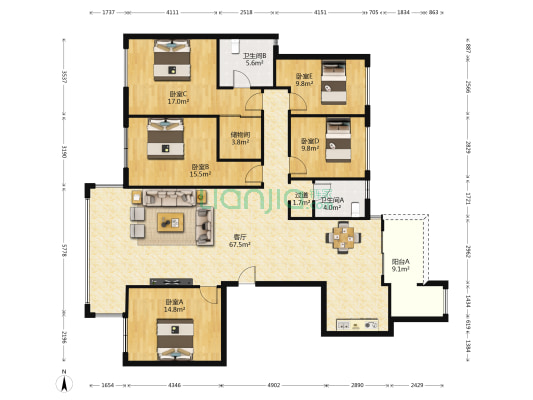 丹山别苑 5室1厅2卫 167平方