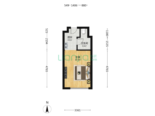 华岭中央公园公寓 1室0厅1卫 39平方