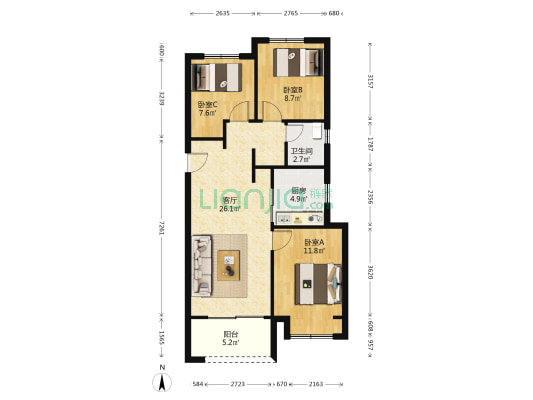万科民安理想星光 3室1厅1卫 97平方