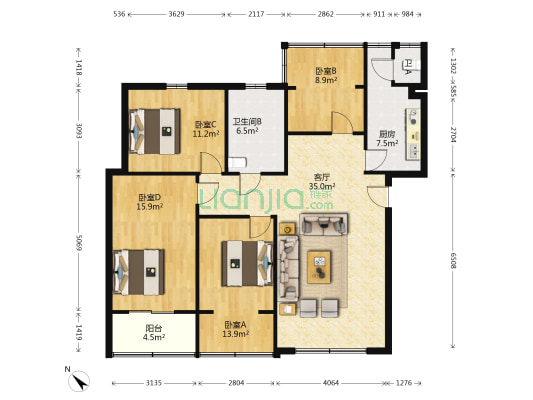 学苑小区 4室1厅2卫 120平方