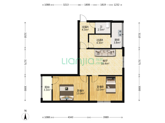 天明路4号 2室1厅1卫 70平方