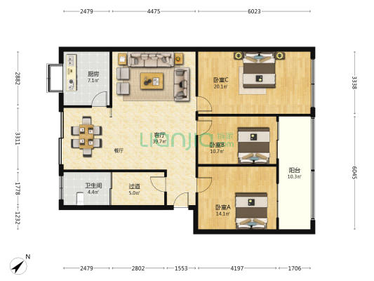 工商行政管理家属院 3室1厅1卫 141平方