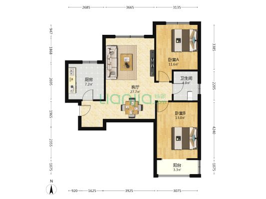 悦城北区11号地 2室1厅1卫 95平方