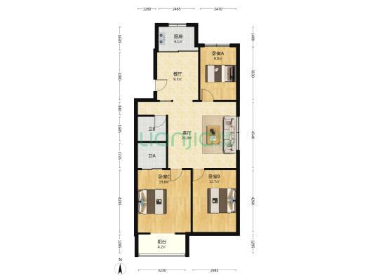 幸福住宅一区 3室2厅2卫 110平方