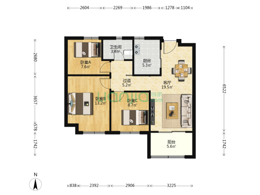 明秀香山苑 3室1厅1卫 90平方