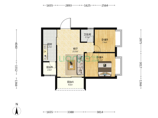 水木年华(长寿) 2室1厅1卫 77平方