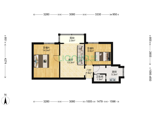 东二道街70号 2室1厅1卫 59平方