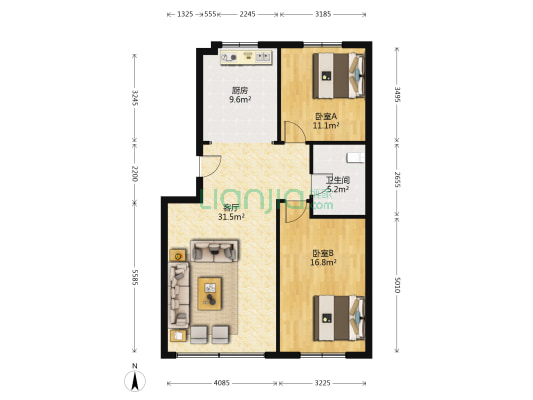 德胜新城 2室1厅1卫 89平方