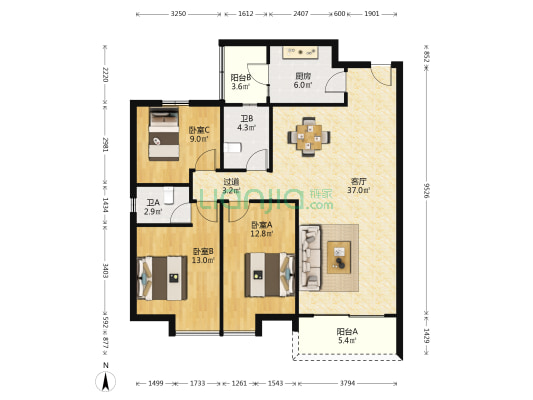 枫景居庭 3室1厅2卫 112平方