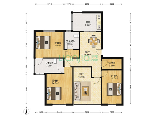 海通新村 3室2厅2卫 115平方