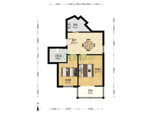 区政府大院 2室1厅1卫 55平方
