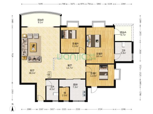 佳宝园 3室2厅2卫 165平方