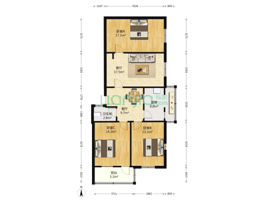 合作路7号院 3室2厅1卫 103平方