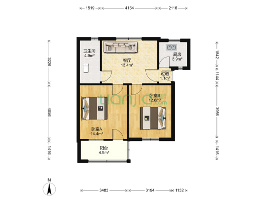 丽臣小区 2室1厅1卫 66平方