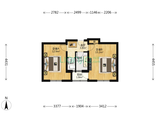 台基厂头条2号院 2室1厅1卫 49平方