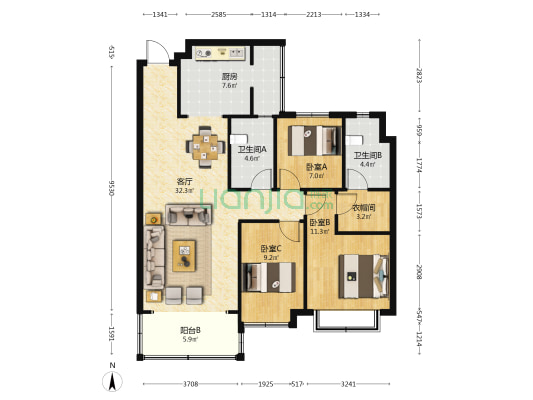 邯郸恒大翡翠御庭 3室1厅2卫 127平方