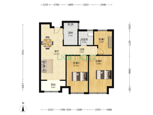 五里华庭 3室1厅1卫 95平方