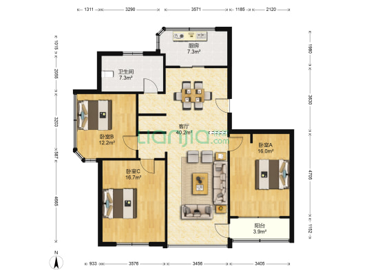 暨阳花园 3室1厅1卫 156平方