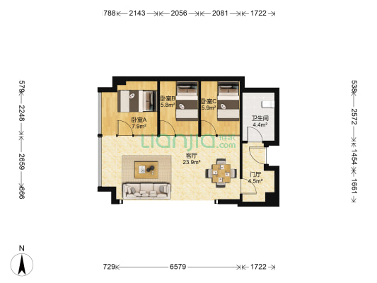 大地城市脉搏 3室1厅1卫 72平方