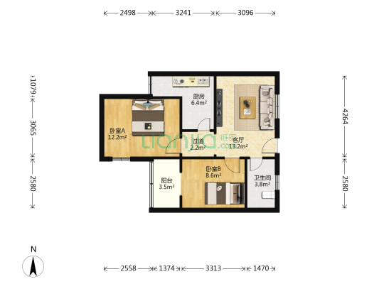 秦川社区30街坊 2室1厅1卫 63平方