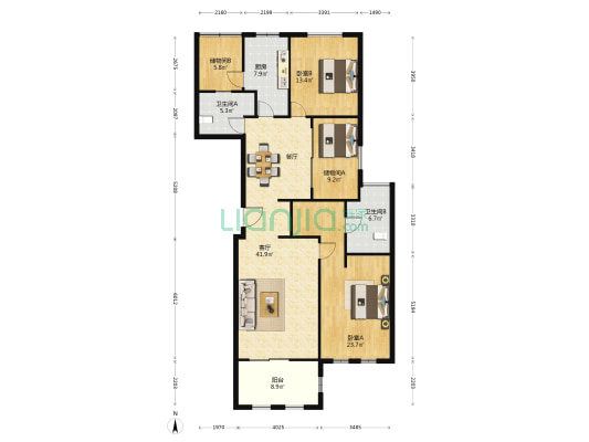 金鼎湾今朝天下 2室1厅2卫 147平方
