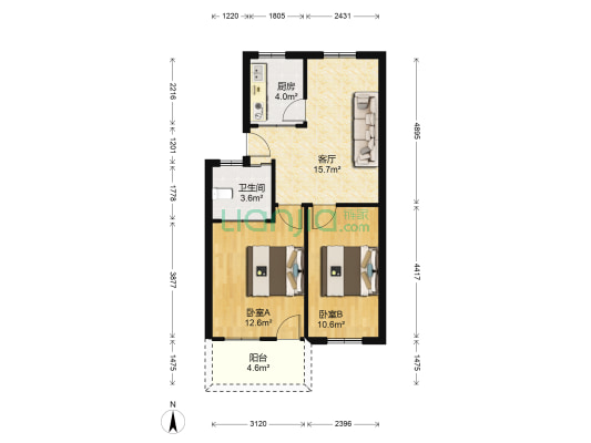 省中心检验所单位宿舍 2室1厅1卫 72平方
