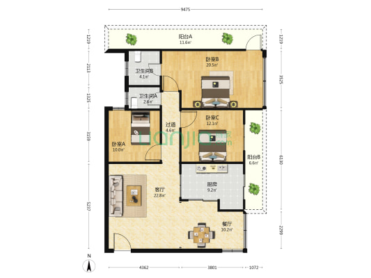 骏和大厦 3室2厅2卫 118平方