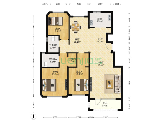 西山艺境2号院 3室2厅2卫 141平方