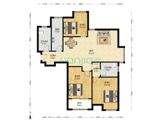 泉景天沅和园 3室1厅2卫 137平方