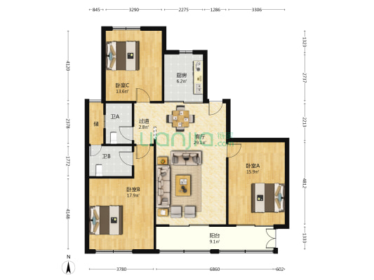 新悦广场 3室1厅2卫 133平方