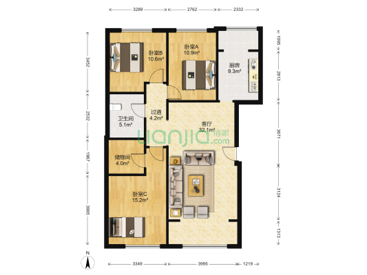 招商贝肯山 3室1厅1卫 124平方