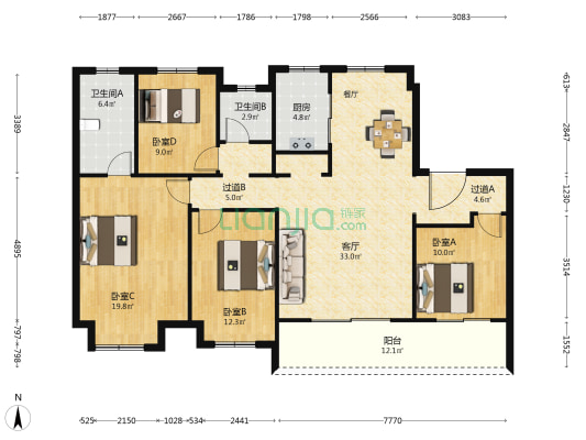 中南珍宝岛熙悦 4室1厅2卫 143平方