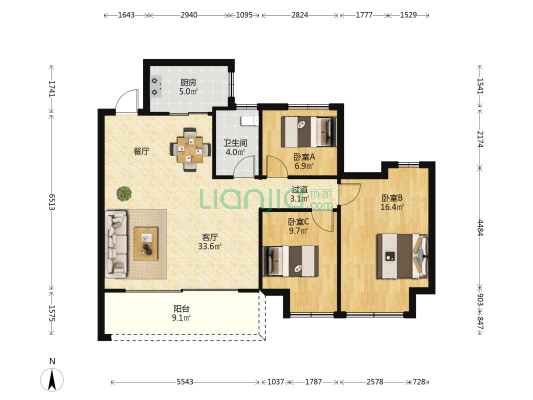 大华锦绣山海 3室1厅1卫 123平方