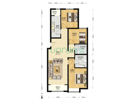珠光御景西园 3室1厅2卫 118平方