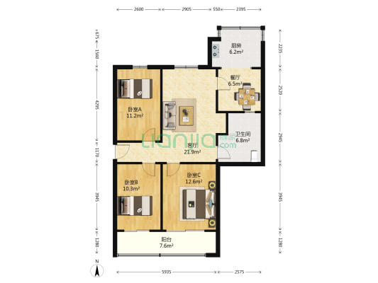 陕铁集团家属院 3室2厅1卫 89平方