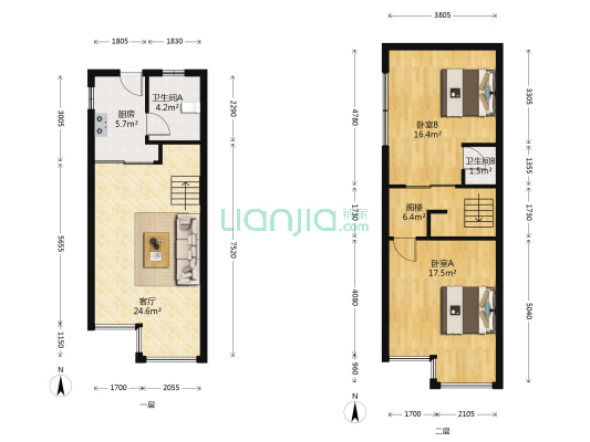 太阳鑫城 2室1厅2卫 55平方