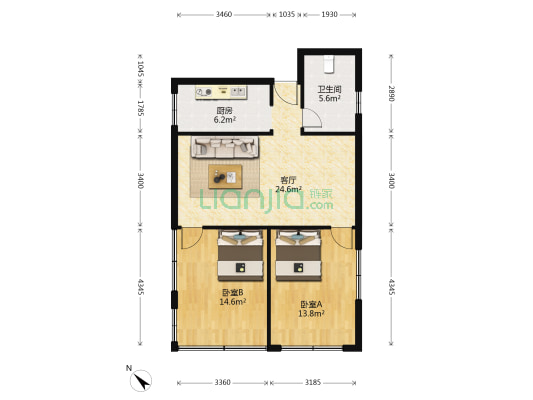 莲峰新村 2室1厅1卫 67平方