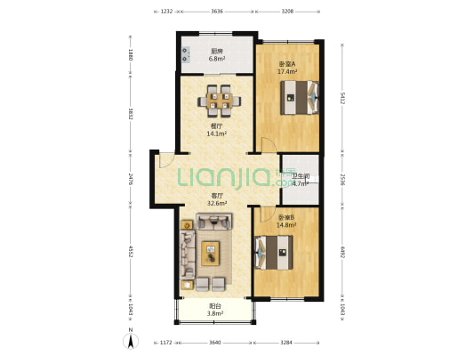 纪发大厦 2室2厅1卫 128平方