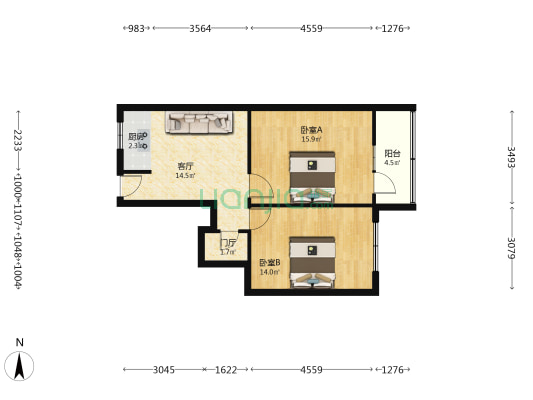 西光十五小区 2室1厅0卫 58平方