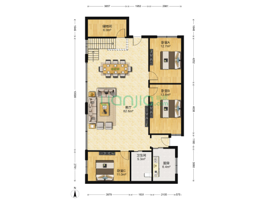 西书院社区健身楼院 3室1厅1卫 104平方