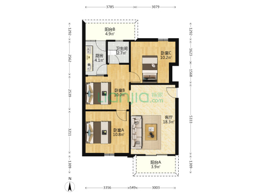 南山区关口村人民医院住宅楼 3室1厅1卫 77平方